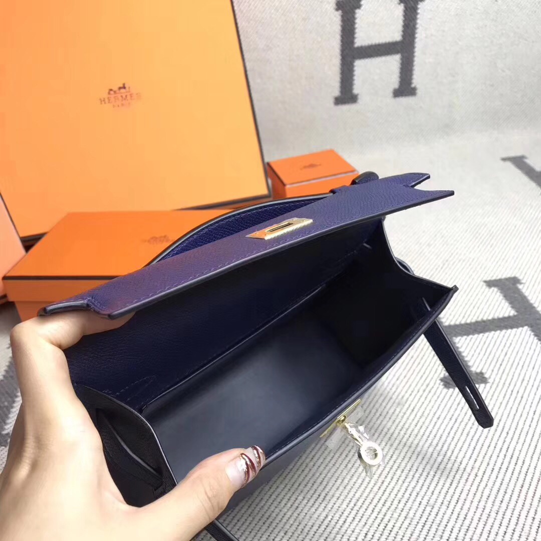 에르메스 미니 켈리백22 사파이어블루 금장 앱송